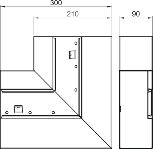 Flat angle rising asymmetrical 90x210x300 Aço branco puro RAL 9010