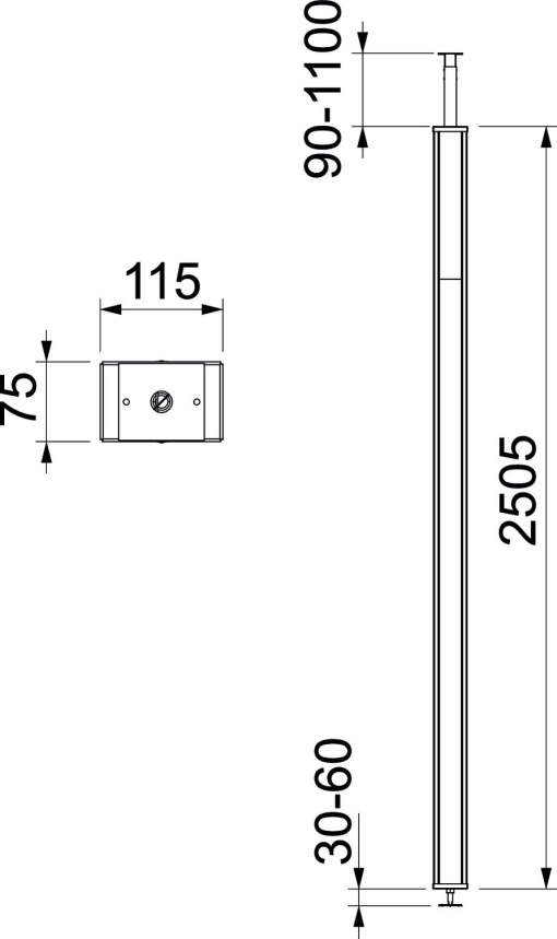 Coluna chãoteto, tampa de aço 2505x115x75 Aço branco puro RAL 9010