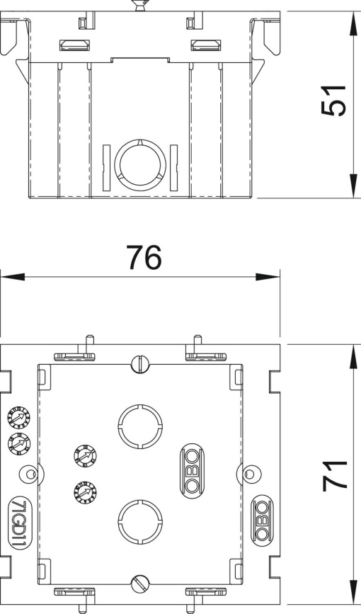 Accessory mounting box single 51x76x71 Poliamida cinzento claro RAL 7035