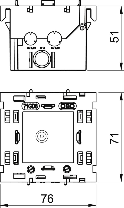 Caixa de aparelhagem simples para Modul 45 51x76x71 Poliamida cinzento RAL 7011