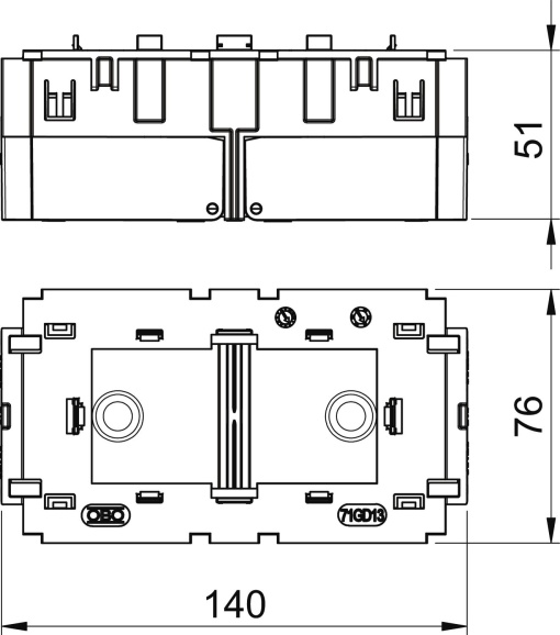 Caixa de aparelhagem dupla para Modul 45 51x76x140 Poliamida cinzento RAL 7011