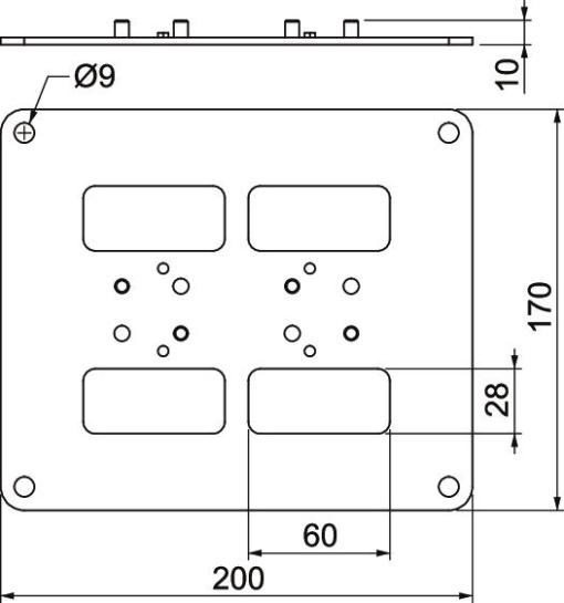 Base 200x170x3mm Aço com galvanização contínua  com revestimento de plástico branco puro RAL 9010