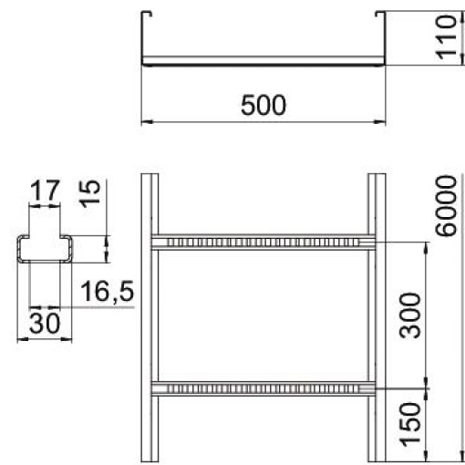 Caminho cabo escada grande vão aba perfurada 110x500x6000 Aço galvanizado pelo método Sendzimir zinco