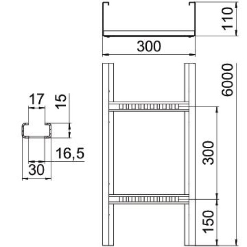 Caminho cabo escada grande vão aba perfurada 110x300x6000 Aço inoxidável 1.4571 A4 1.4571 brilhante, pós-tratamento aço inoxidável