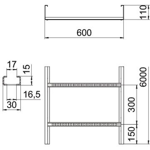 Caminho cabo escada grande vão aba perfurada 110x600x6000 Aço inoxidável 1.4571 A4 1.4571 brilhante, pós-tratamento aço inoxidável