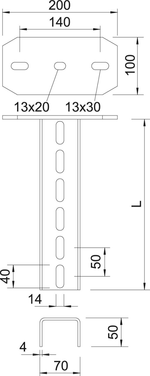 Pendural com cabeça soldada 70x50x1400 Aço galvanizado por imersão a quente após maquinação