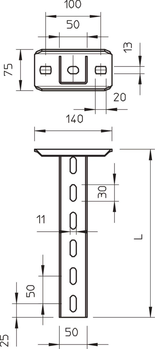 Pendural com cabeça soldada 50x50x600 Aço galvanizado por imersão a quente após maquinação