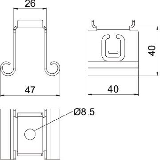 Suspensão central para caminho de cabos em chapa B50mm Aço galvanizado pelo método Sendzimir zinco