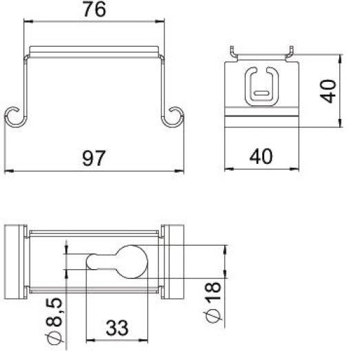 Suspensão central para caminho de cabos em chapa B100mm Aço galvanizado pelo método Sendzimir zinco