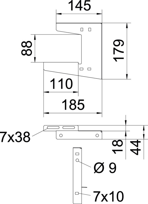 Consola para parede e teto pequenas cargas B100mm Aço galvanizado pelo método Sendzimir