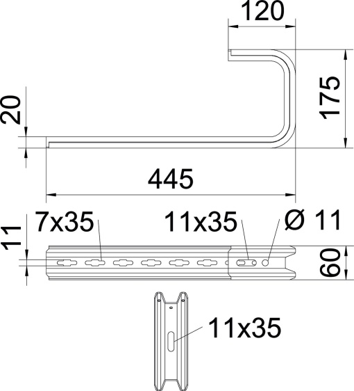 Consola para parede e teto Perfil TP B445mm Aço galvanizado pelo método Sendzimir