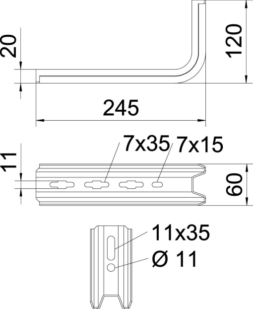 ConsolaPendural TP Usar como pendural e consola B245mm Aço galvanizado pelo método Sendzimir zinco