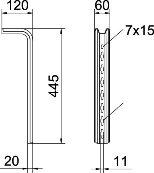 ConsolaPendural TP L445mm Aço galvanizado pelo método Sendzimir