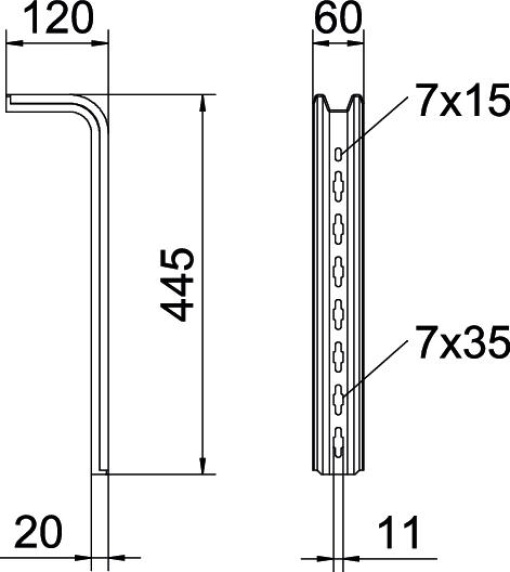 ConsolaPendural TP L445mm Aço galvanizado por imersão a quente após maquinação