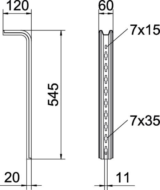 ConsolaPendural TP L545mm Aço galvanizado por imersão a quente após maquinação