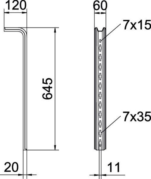 ConsolaPendural TP L645mm Aço inoxidável, livre de ferrugem A2 1.4301 brilhante, pós-tratamento aço inoxidável
