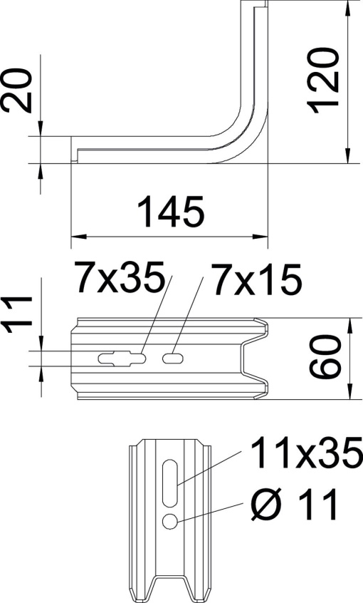 ConsolaPendural TP Usar como pendural e consola B145mm Aço inoxidável, livre de ferrugem A2 1.4301 brilhante, pós-tratamento aço inoxidável