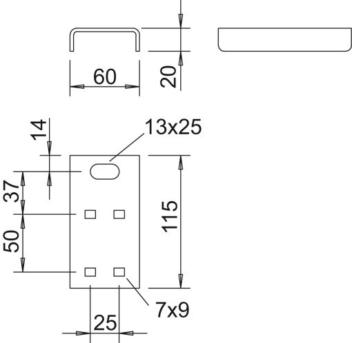 Suporte de ligação, chapa para manutenção de funções 115x60x20 Aço galvanizado por imersão a quente após maquinação