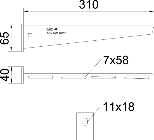 Consola mural com cabeça soldada B310mm Aço inoxidável A4 1.4571 brilhante, pós-tratamento aço inoxidável