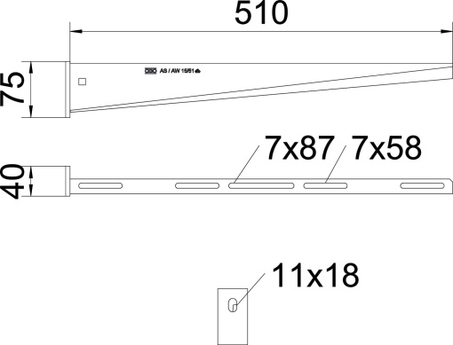 Consola mural com cabeça soldada B510mm Aço inoxidável A4 1.4571 brilhante, pós-tratamento aço inoxidável