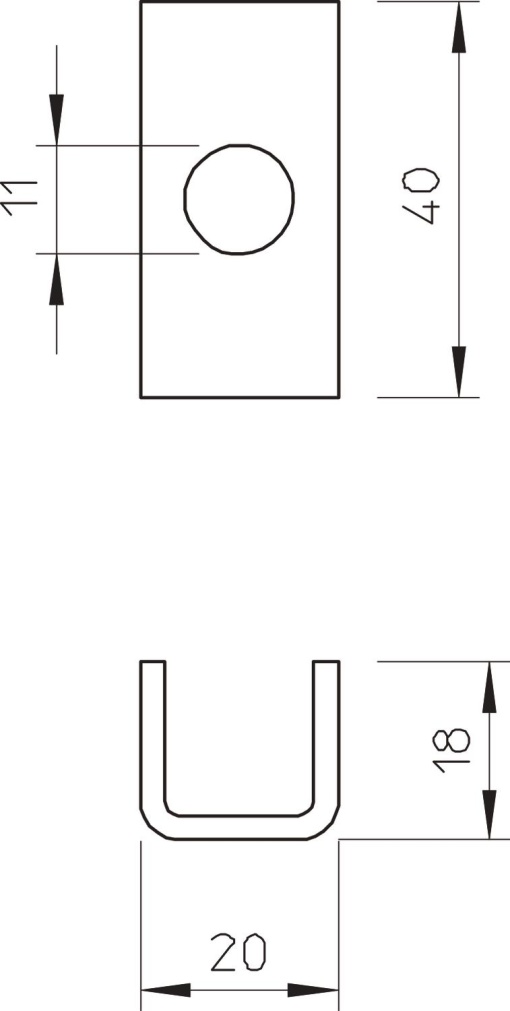 Distanciador para utilização em perfil TP 40x20x18 Aço inoxidável, livre de ferrugem A2 1.4301 brilhante, pós-tratamento