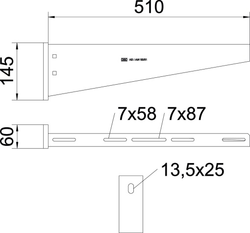 Consola mural com cabeça soldada B510mm Aço inoxidável A4 1.4571 brilhante, pós-tratamento aço inoxidável