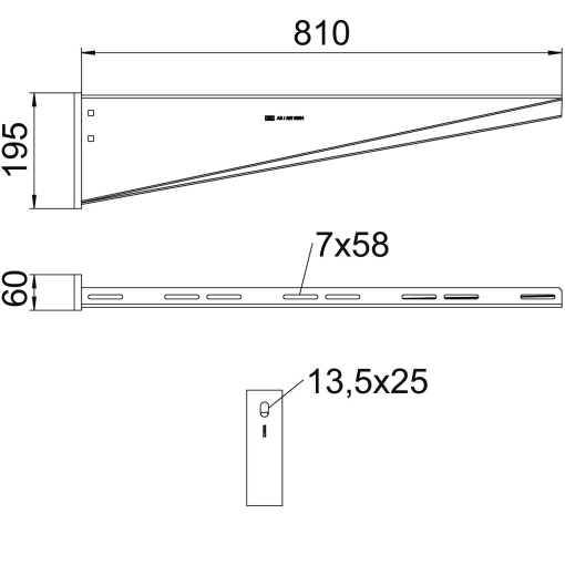 Consola mural com cabeça soldada B810mm Aço Galvanizado por imersão a quente após maquinação zinco