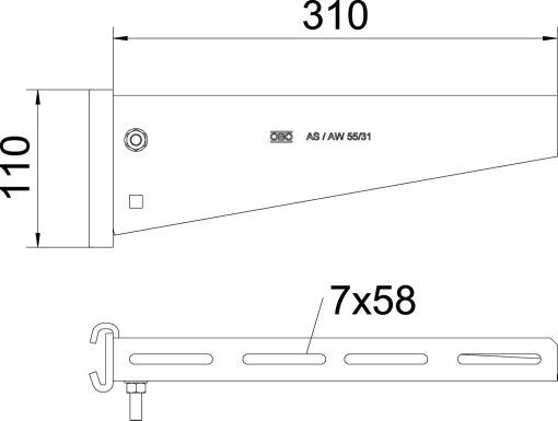 Consola de garra para perfil IS 8 B310mm Aço Galvanizado por imersão a quente após maquinação zinco