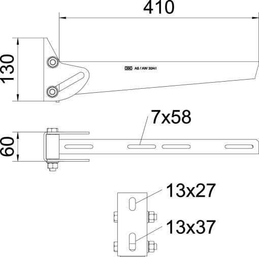 Consola mural variável B410mm Aço Galvanizado por imersão a quente após maquinação zinco