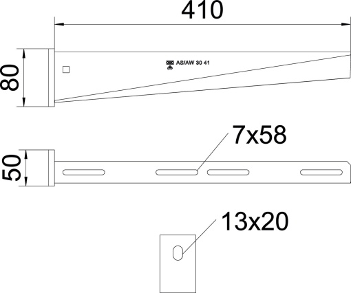 Consola mural com cabeça soldada B410mm Aço Galvanizado por imersão a quente após maquinação zinco