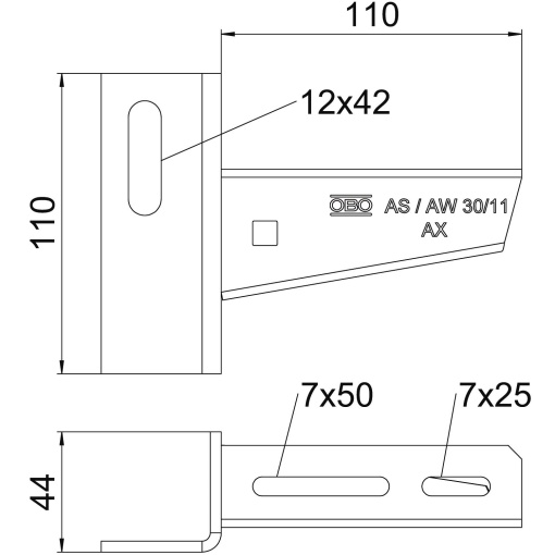 Wall and support bracket with angle head plate B110mm Aço galvanizado por imersão a quente após maquinação