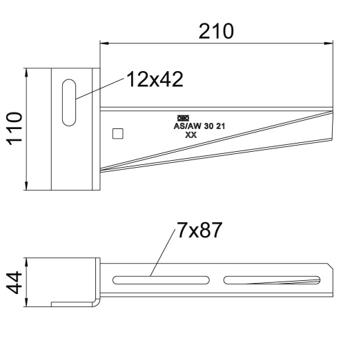 Wall and support bracket with angle head plate B210mm Aço galvanizado por imersão a quente após maquinação