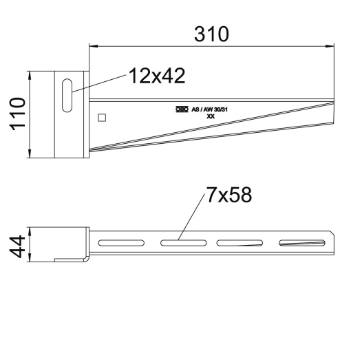 Wall and support bracket with angle head plate B310mm Aço galvanizado por imersão a quente após maquinação