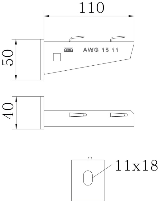 Consola mural para caminho de cabos em varão B110mm Aço Galvanizado por imersão a quente após maquinação zinco