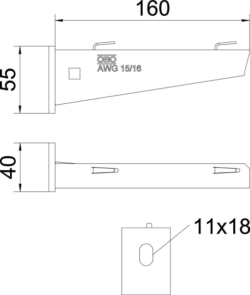 Consola mural para caminho de cabos em varão B160mm Aço Galvanizado por imersão a quente após maquinação zinco