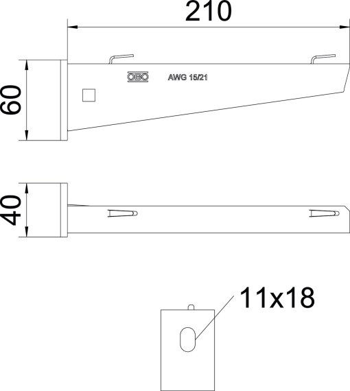 Consola mural para caminho de cabos em varão B210mm Aço inoxidável, livre de ferrugem A2 1.4301 brilhante, pós-tratamento aço inoxidável