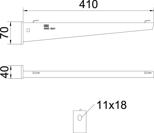 Consola mural para caminho de cabos em varão B410mm Aço inoxidável A4 1.4571 brilhante, pós-tratamento aço inoxidável
