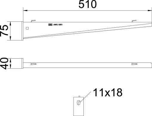 Consola mural para caminho de cabos em varão B510mm Aço inoxidável A4 1.4571 brilhante, pós-tratamento aço inoxidável