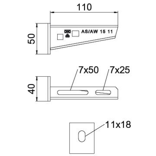 Consola mural com cabeça soldada B110mm Aço PES135 - Poliéster preto RAL 9005