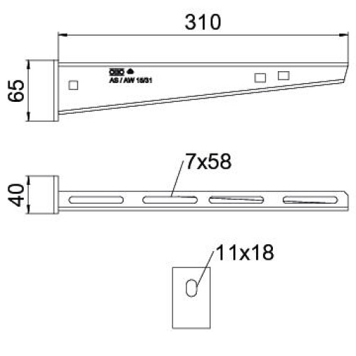 Consola mural com cabeça soldada B310mm Aço PES135 - Poliéster preto RAL 9005