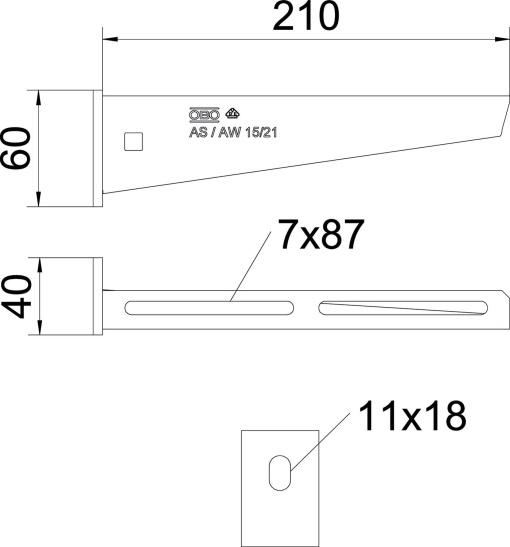 Consola mural com cabeça soldada B210mm Aço inoxidável, livre de ferrugem A2 1.4301 brilhante, pós-tratamento