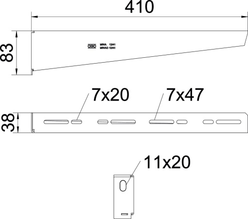 Wall and support bracket with fastening bolt M10x20 B410mm Aço inoxidável 1.4571 A4 1.4571 brilhante, pós-tratamento aço inoxidável