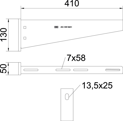 Consola mural com cabeça soldada B410mm Aço inoxidável, livre de ferrugem A2 1.4301 brilhante, pós-tratamento aço inoxidável
