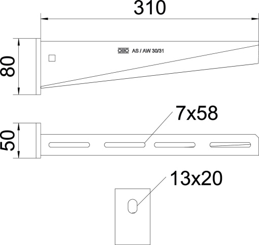 Consola mural com cabeça soldada B310mm Aço inoxidável A4 1.4571 brilhante, pós-tratamento aço inoxidável