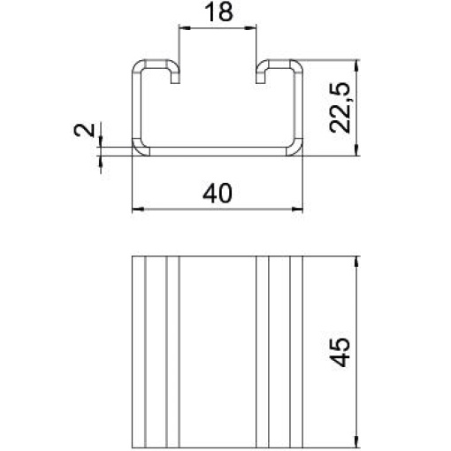 Distanciador para utilização em perfil US 3 46x40x22,5 Aço PES135 - Poliéster preto RAL 9005