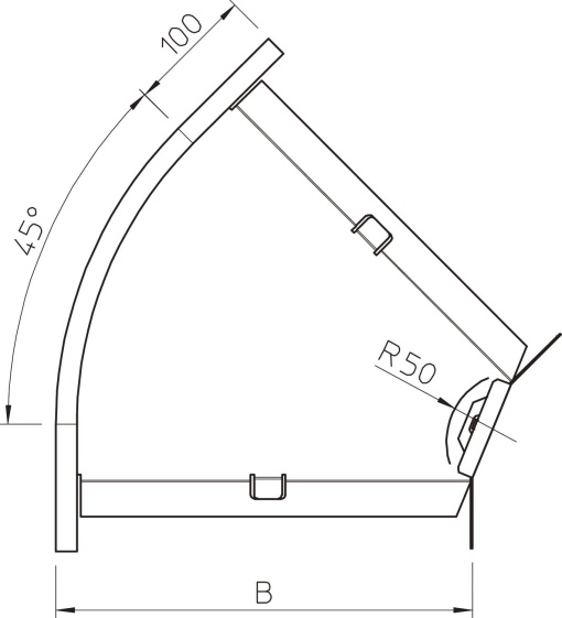 Ângulo 45 horizontal, com uniões curvas 60x100 Aço galvanizado pelo método Sendzimir