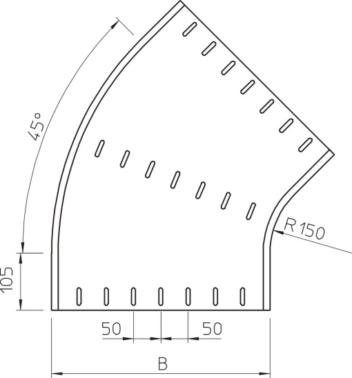 Ângulo 45º horizontal, modelo redondo 85x600 Aço galvanizado por imersão a quente após maquinação
