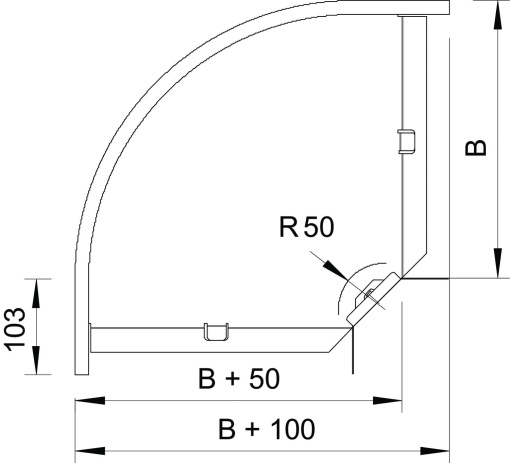 Ângulo 90 horizontal, com uniões curvas 110x200 Aço galvanizado por imersão a quente após maquinação