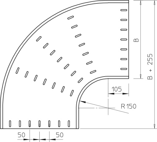 Ângulo 90 horizontal, modelo redondo 110x400 Aço Galvanizado por imersão a quente após maquinação 85µm