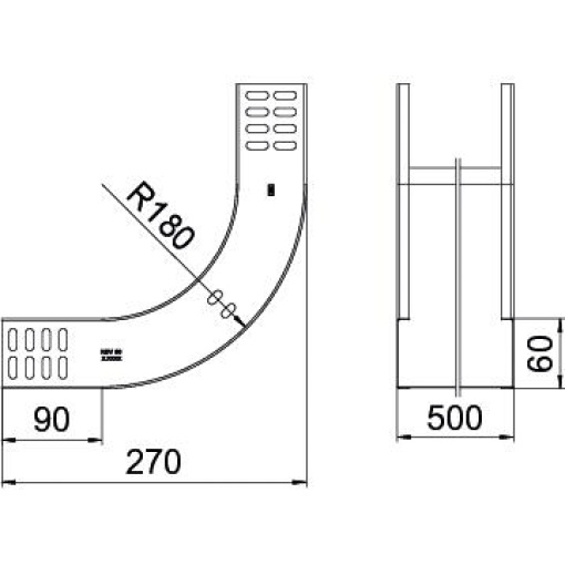 Ângulo vertical 90 subida 60x500 Aço galvanizado pelo método Sendzimir zinco